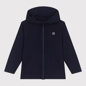 Felpa con cappuccio e cerniera in cotone tinta unita bambino