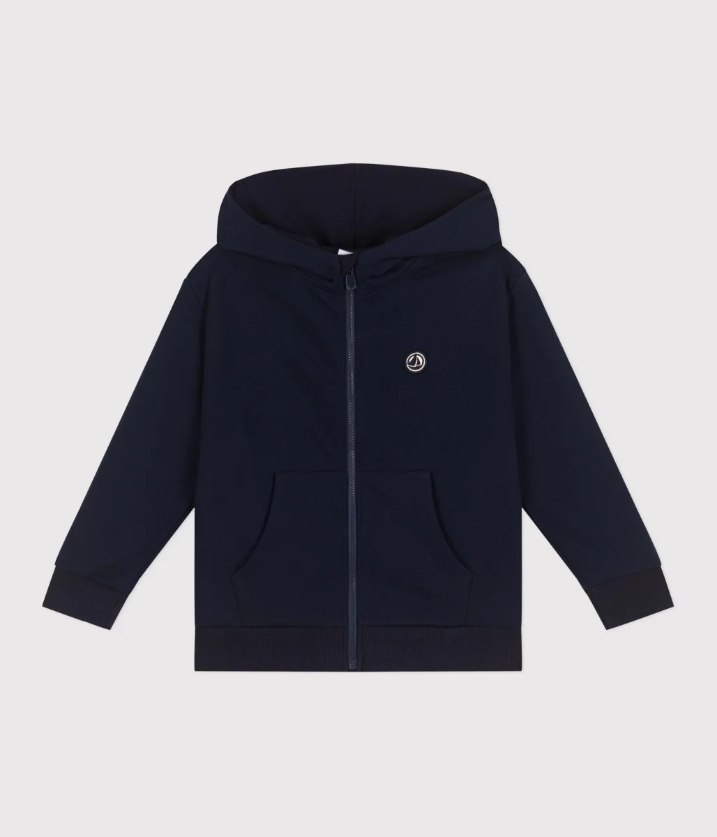 Felpa con cappuccio e cerniera in cotone tinta unita bambino