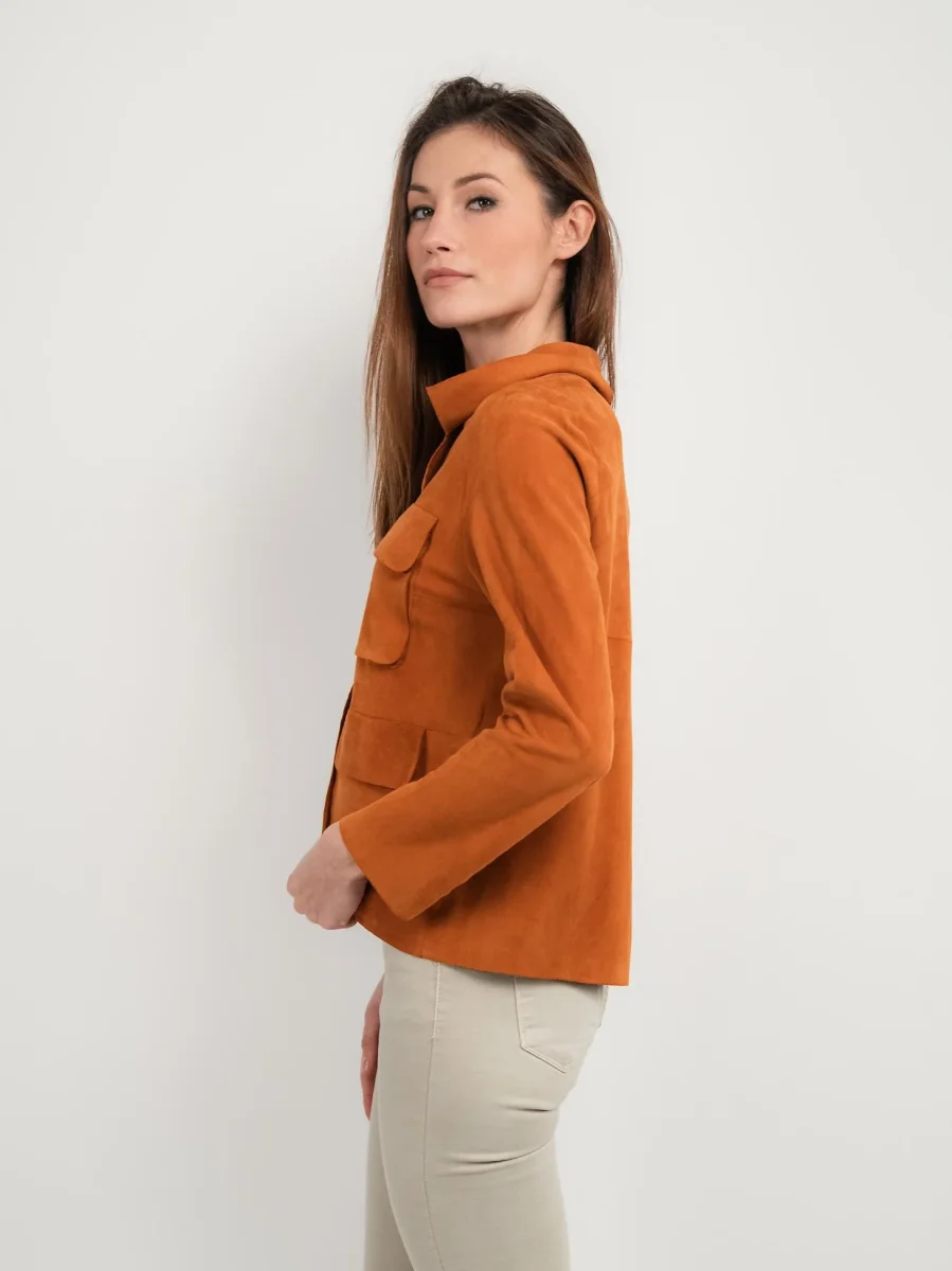 GIACCA BORACAY IN CAMOSCIO CON TASCHE ARANCIONE - immagine 3