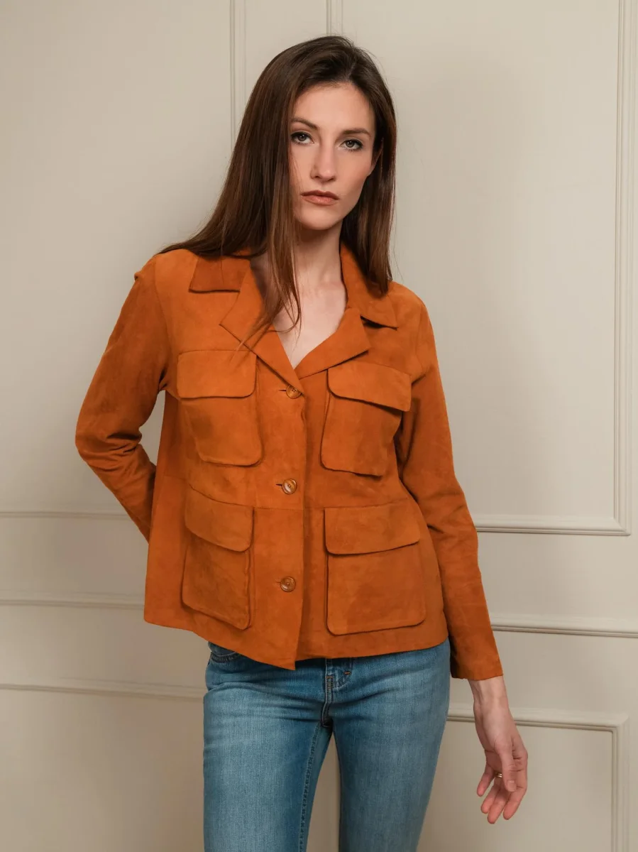 GIACCA BORACAY IN CAMOSCIO CON TASCHE ARANCIONE - immagine 7