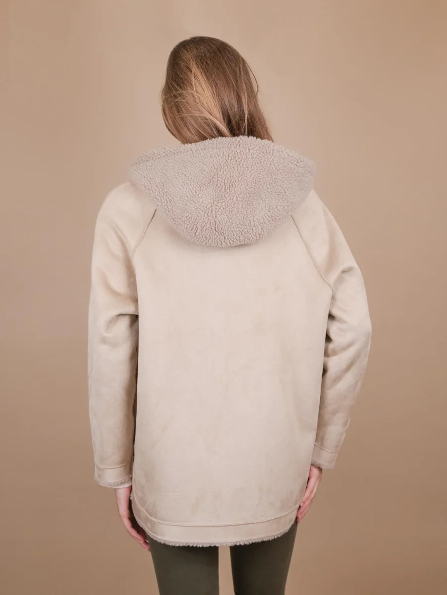 GIACCA CON CAPPUCCIO REVERSIBILE IN ECO-MONTONE BEIGE - immagine 4