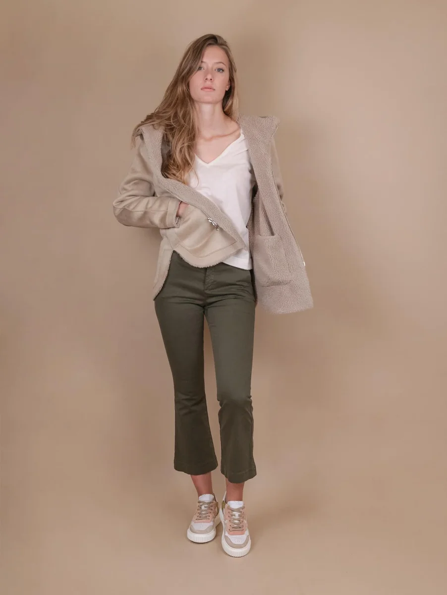 GIACCA CON CAPPUCCIO REVERSIBILE IN ECO-MONTONE BEIGE - immagine 5