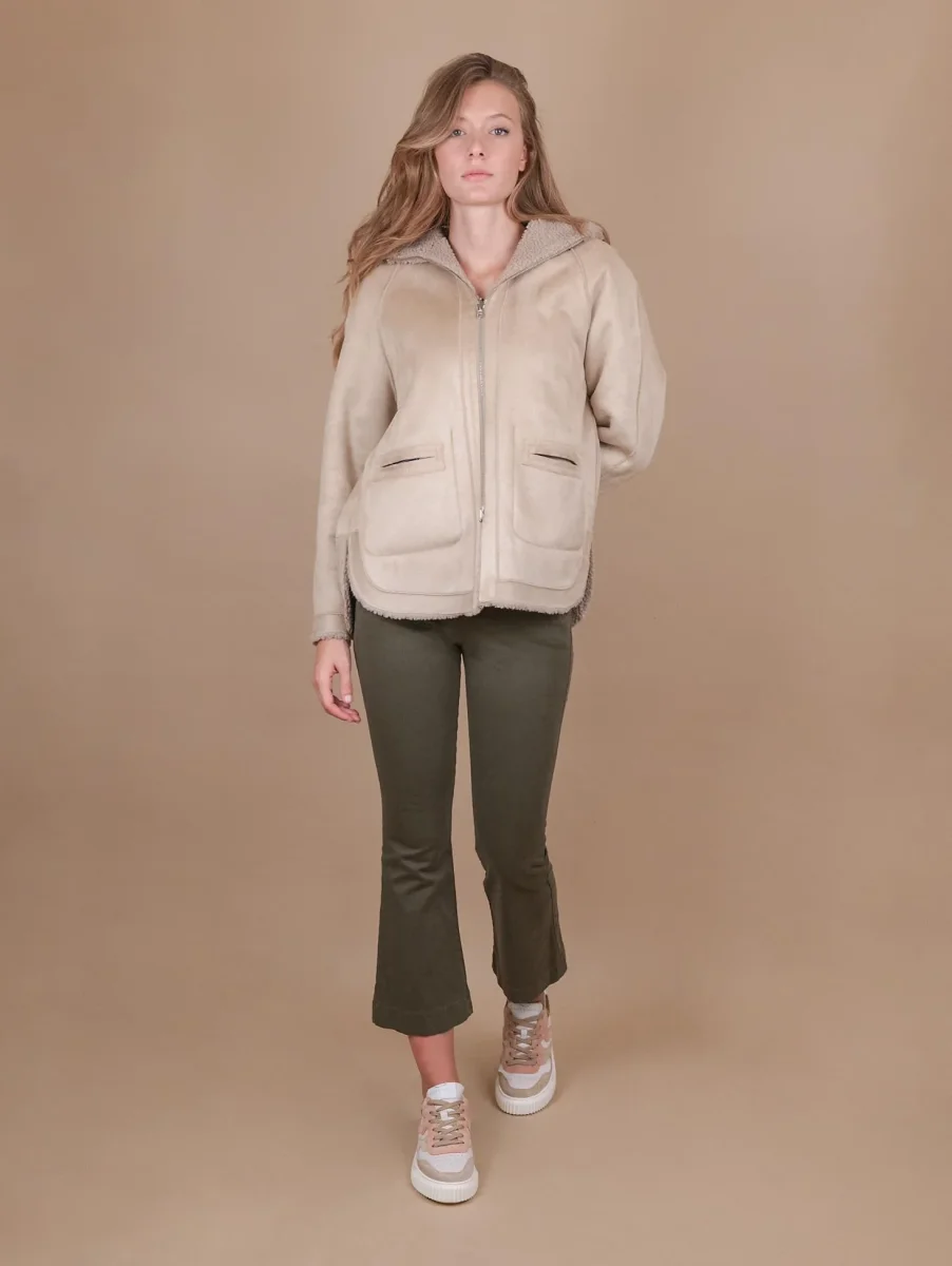 GIACCA CON CAPPUCCIO REVERSIBILE IN ECO-MONTONE BEIGE - immagine 6