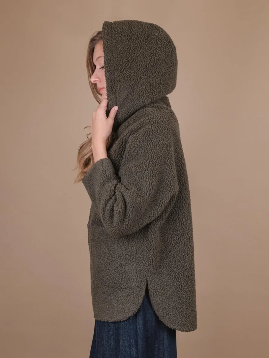 GIACCA CON CAPPUCCIO REVERSIBILE IN ECO-MONTONE VERDE - immagine 5