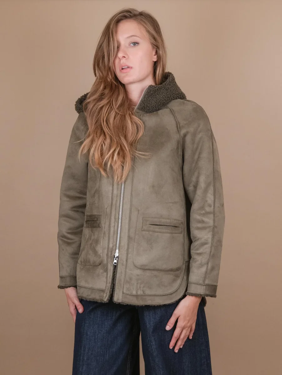 GIACCA CON CAPPUCCIO REVERSIBILE IN ECO-MONTONE VERDE - immagine 4