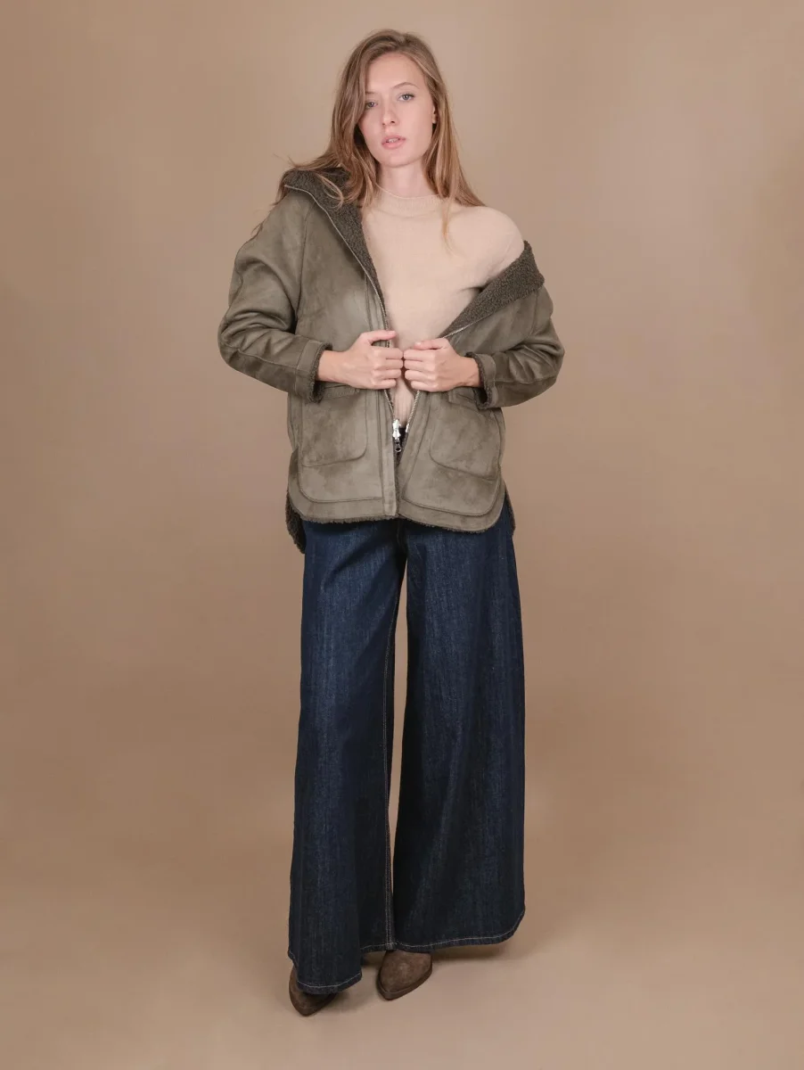 GIACCA CON CAPPUCCIO REVERSIBILE IN ECO-MONTONE VERDE - immagine 7