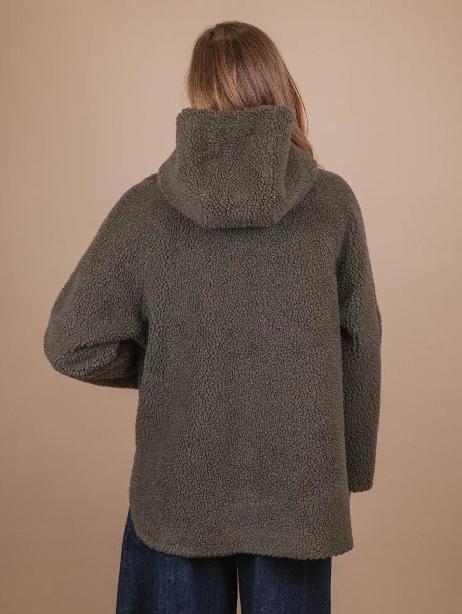 GIACCA CON CAPPUCCIO REVERSIBILE IN ECO-MONTONE VERDE - immagine 6