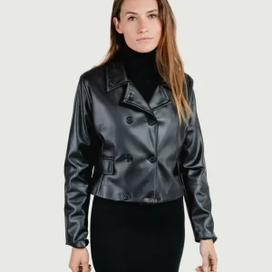 GIACCA CROPPED DOPPIOPETTO IN ECOPELLE NERA