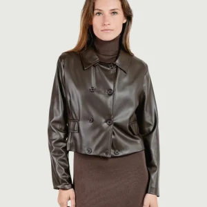 GIACCA CROPPED DOPPIOPETTO IN ECOPELLE TESTA MORO