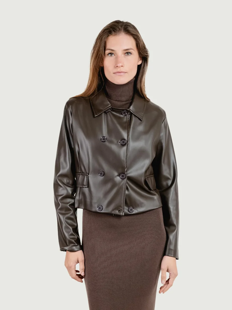 GIACCA CROPPED DOPPIOPETTO IN ECOPELLE TESTA MORO