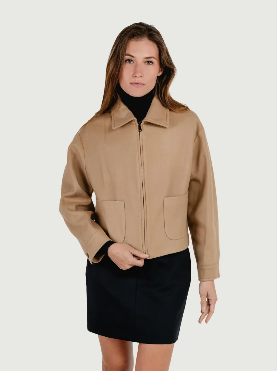 GIACCA CROPPED IN MISTO LANA CAMMELLO