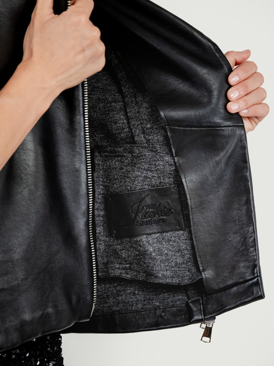 GIACCA GEMINI IN PELLE NERA CON MANICHE IN MAGLIA - immagine 9