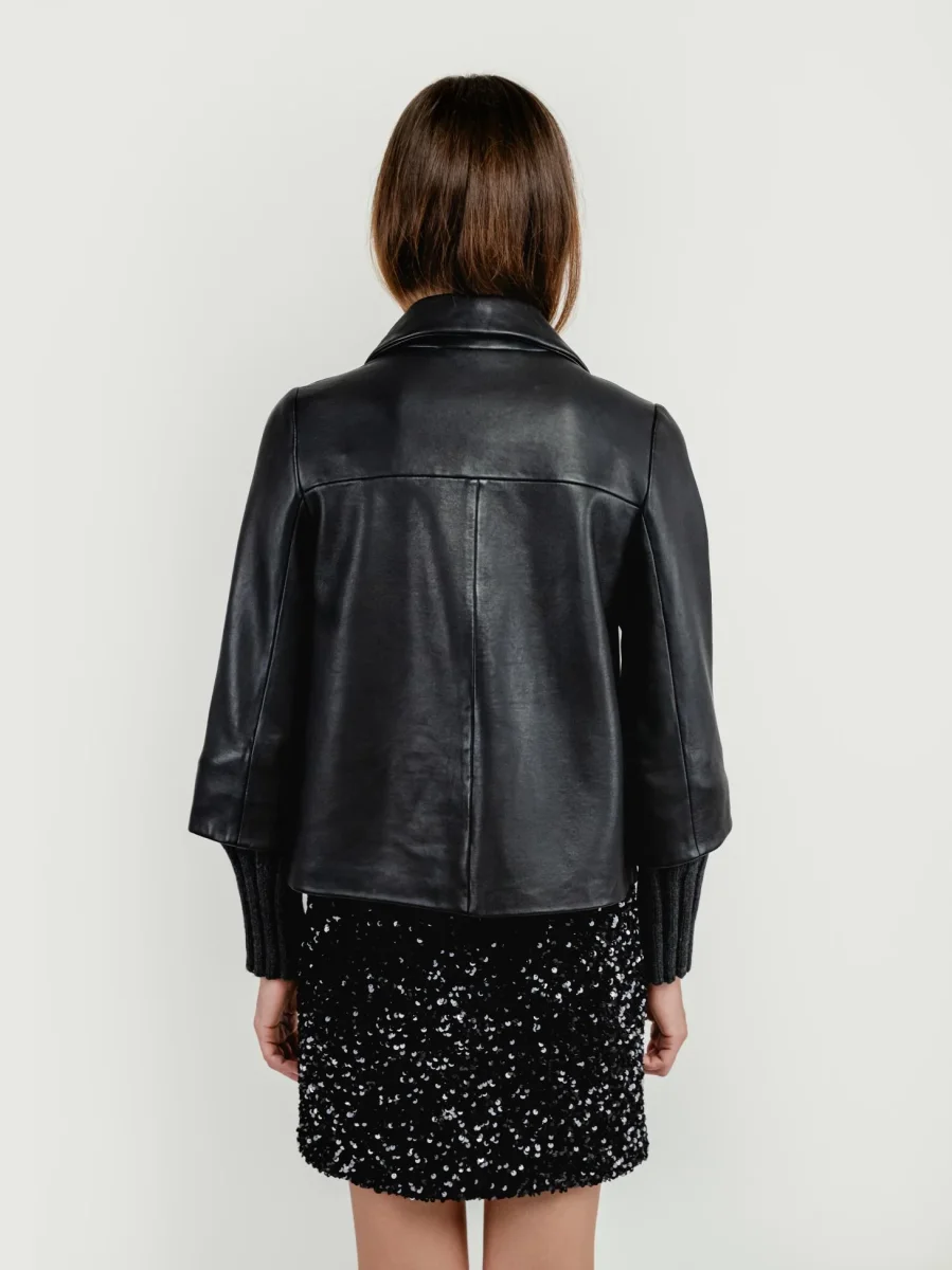 GIACCA GEMINI IN PELLE NERA CON MANICHE IN MAGLIA - immagine 4