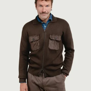 GIACCA IN MAGLIA CON INSERTI IN ALCANTARA TESTA MORO