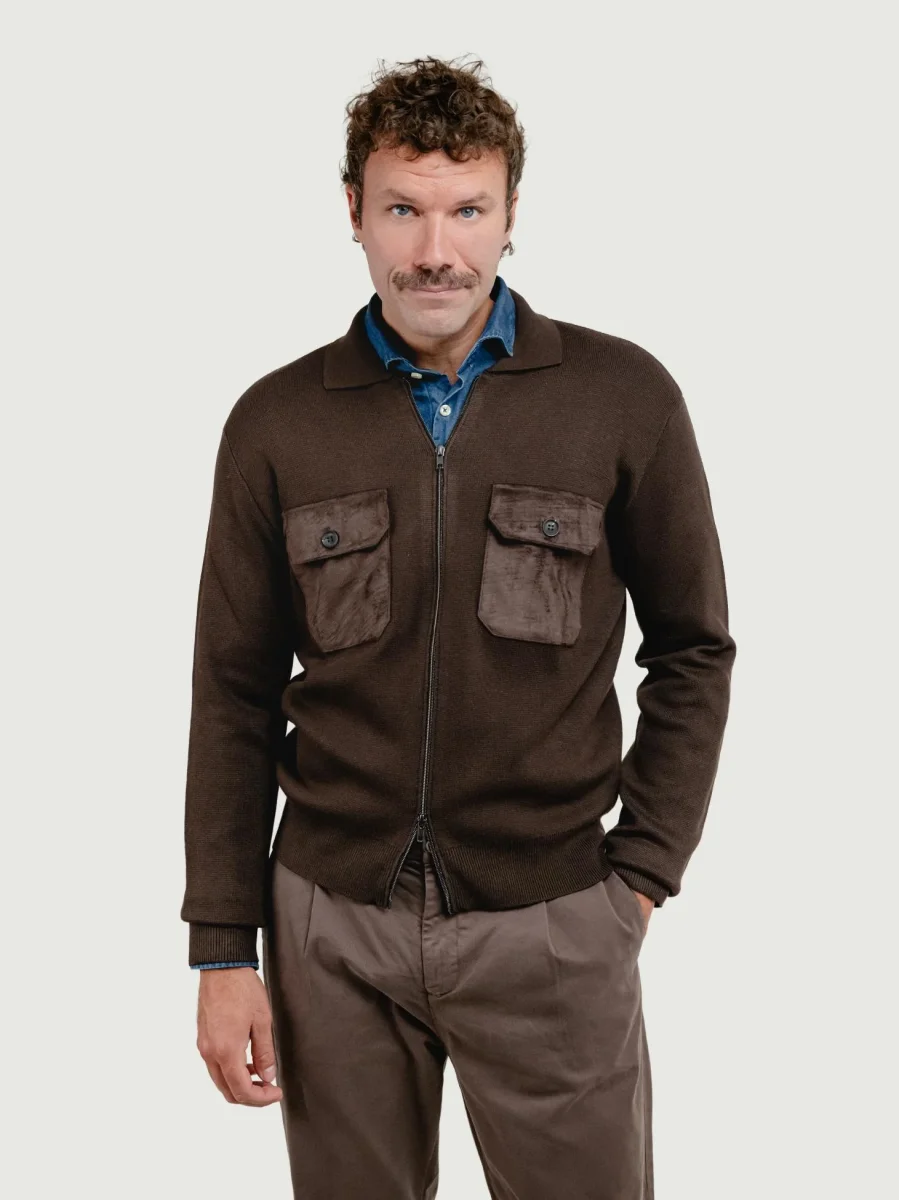 GIACCA IN MAGLIA CON INSERTI IN ALCANTARA TESTA MORO