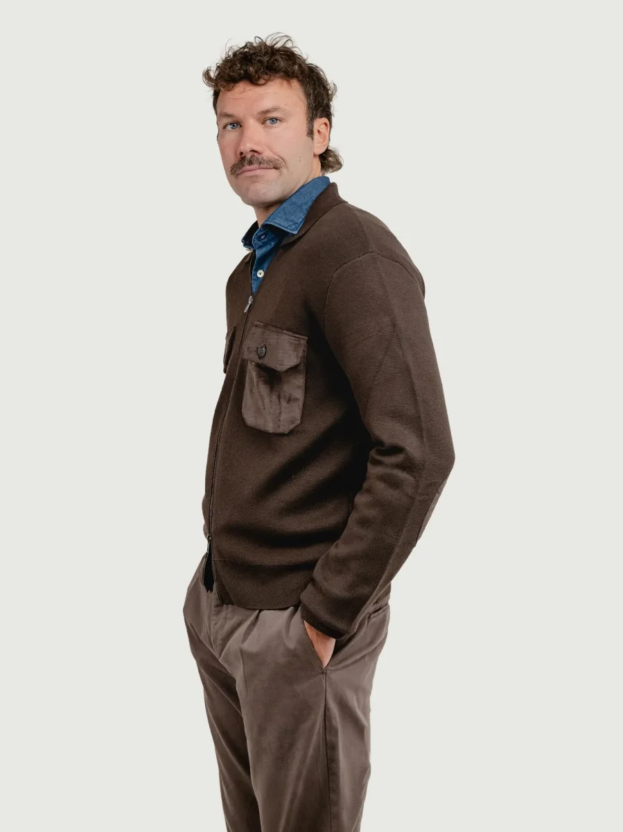 GIACCA IN MAGLIA CON INSERTI IN ALCANTARA TESTA MORO - immagine 4