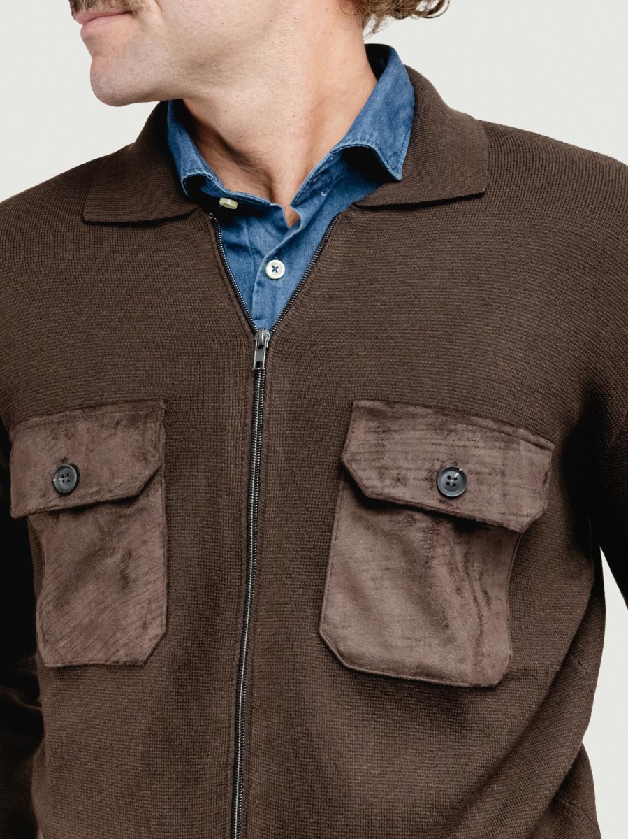 GIACCA IN MAGLIA CON INSERTI IN ALCANTARA TESTA MORO - immagine 6