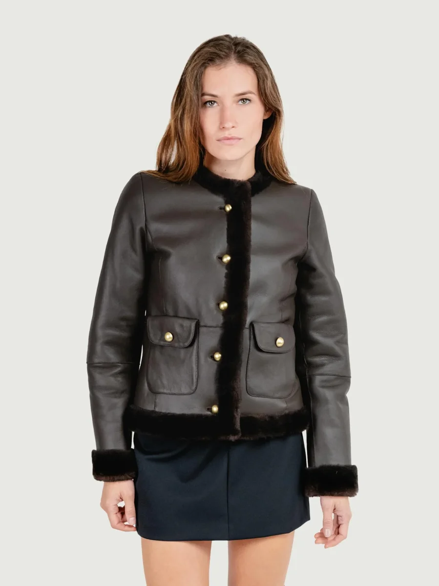 GIACCA IN PELLE CON INTERNO IN PELLICCIA TESTA MORO