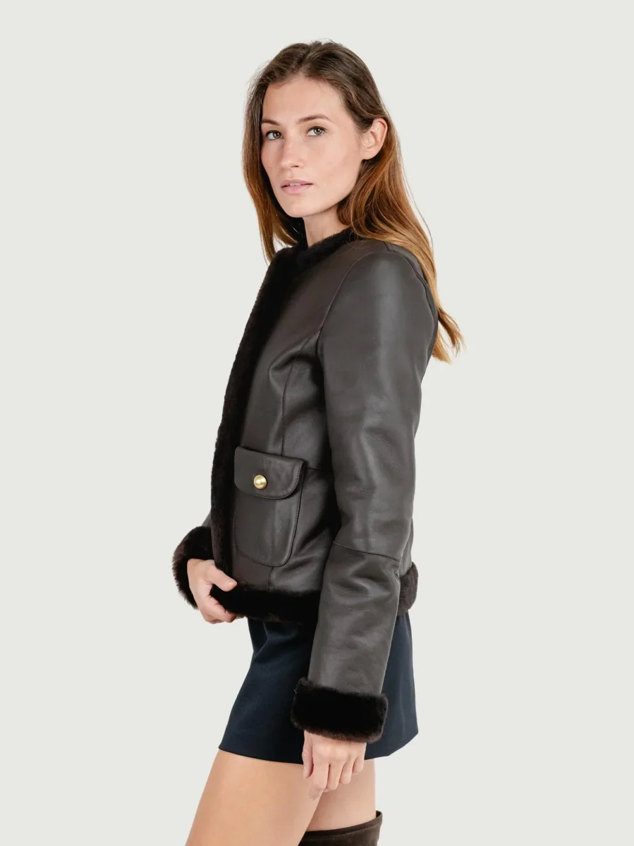 GIACCA IN PELLE CON INTERNO IN PELLICCIA TESTA MORO - immagine 4