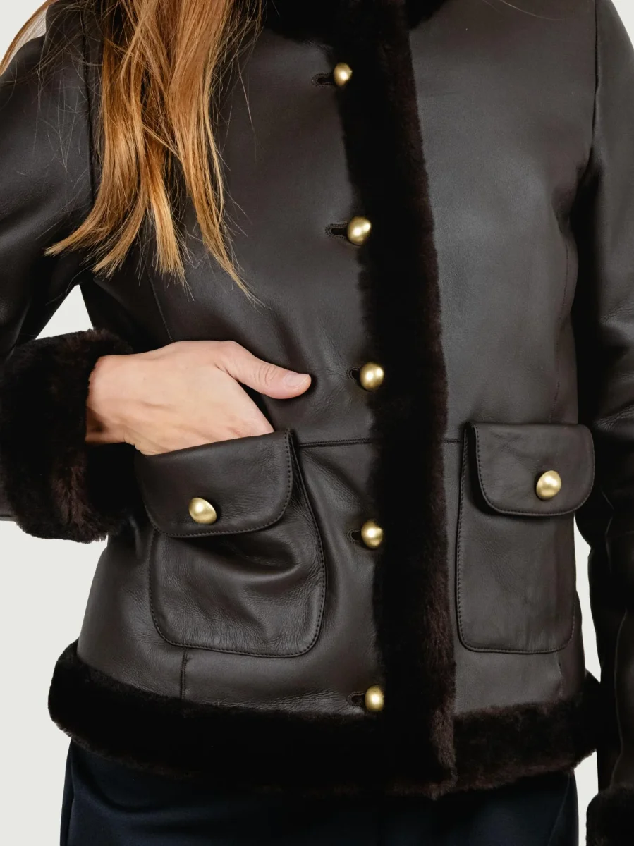 GIACCA IN PELLE CON INTERNO IN PELLICCIA TESTA MORO - immagine 6