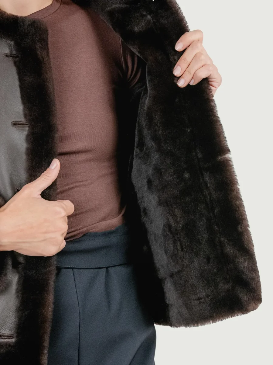 GIACCA IN PELLE CON INTERNO IN PELLICCIA TESTA MORO - immagine 7