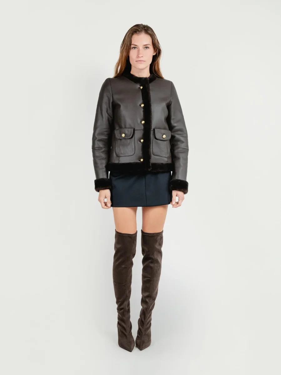 GIACCA IN PELLE CON INTERNO IN PELLICCIA TESTA MORO - immagine 3