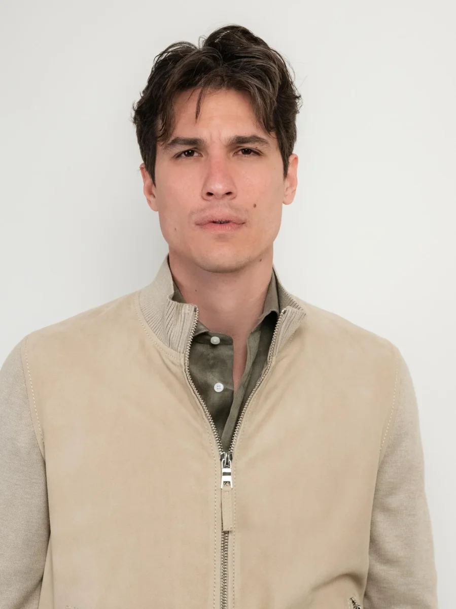 GIACCA IN PELLE SCAMOSCIATA E MAGLIA BEIGE DEREK KNIT - immagine 6