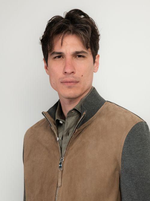 GIACCA IN PELLE SCAMOSCIATA MARRONE E MAGLIA GRIGIA DEREK KNIT - immagine 7