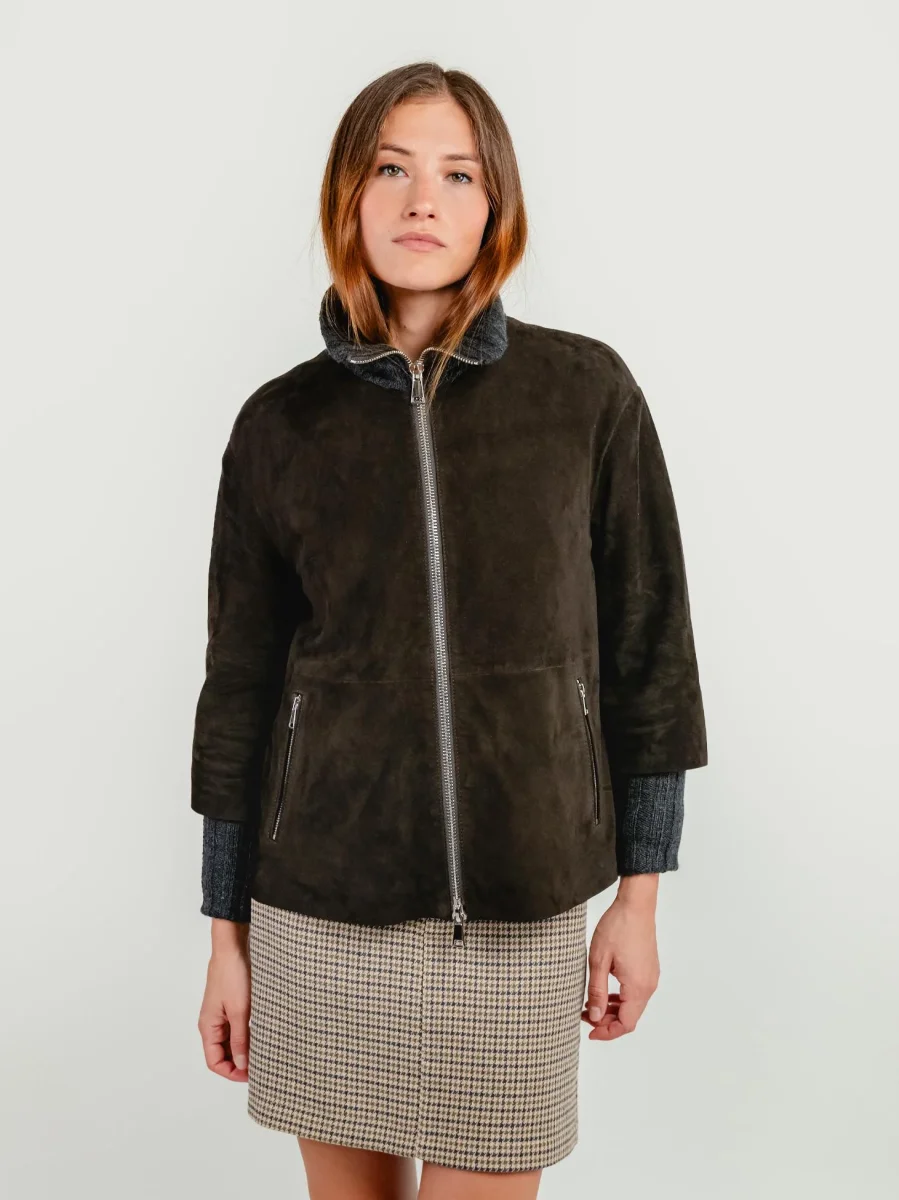 GIACCA IXIA IN CAMOSCIO TESTA MORO