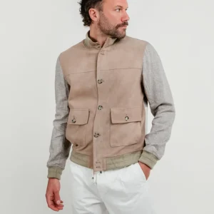 GIACCA TRIBECCA IN PELLE E LINO BEIGE