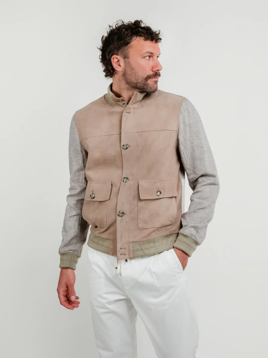GIACCA TRIBECCA IN PELLE E LINO BEIGE