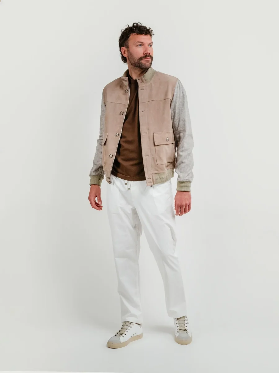 GIACCA TRIBECCA IN PELLE E LINO BEIGE - immagine 6