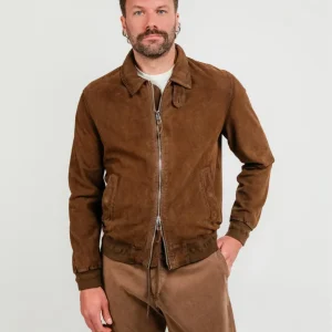 GIACCA ZEUS IN PELLE SCAMOSCIATA TRAFORATA MARRONE