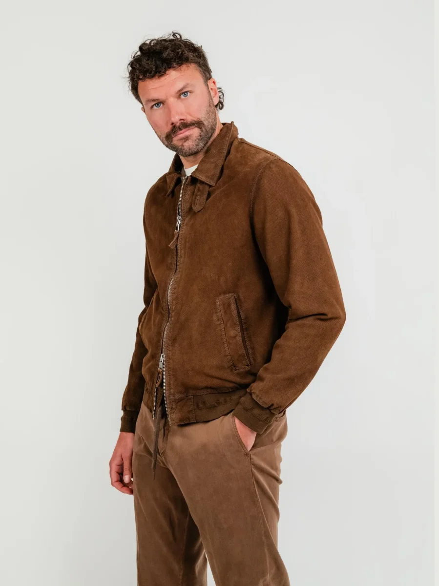 GIACCA ZEUS IN PELLE SCAMOSCIATA TRAFORATA MARRONE - immagine 4