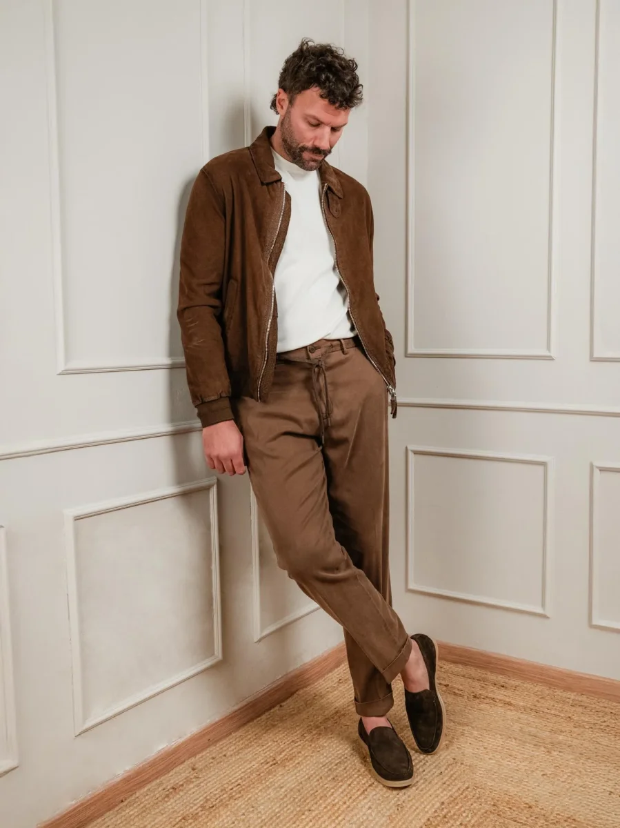 GIACCA ZEUS IN PELLE SCAMOSCIATA TRAFORATA MARRONE - immagine 9