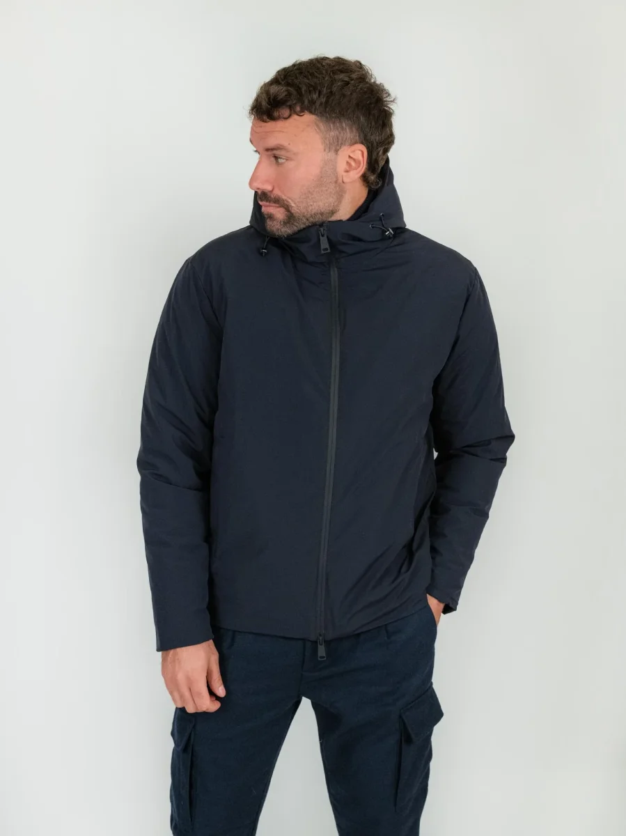 GIACCONE IMBOTTITO BLU CON CAPPUCCIO