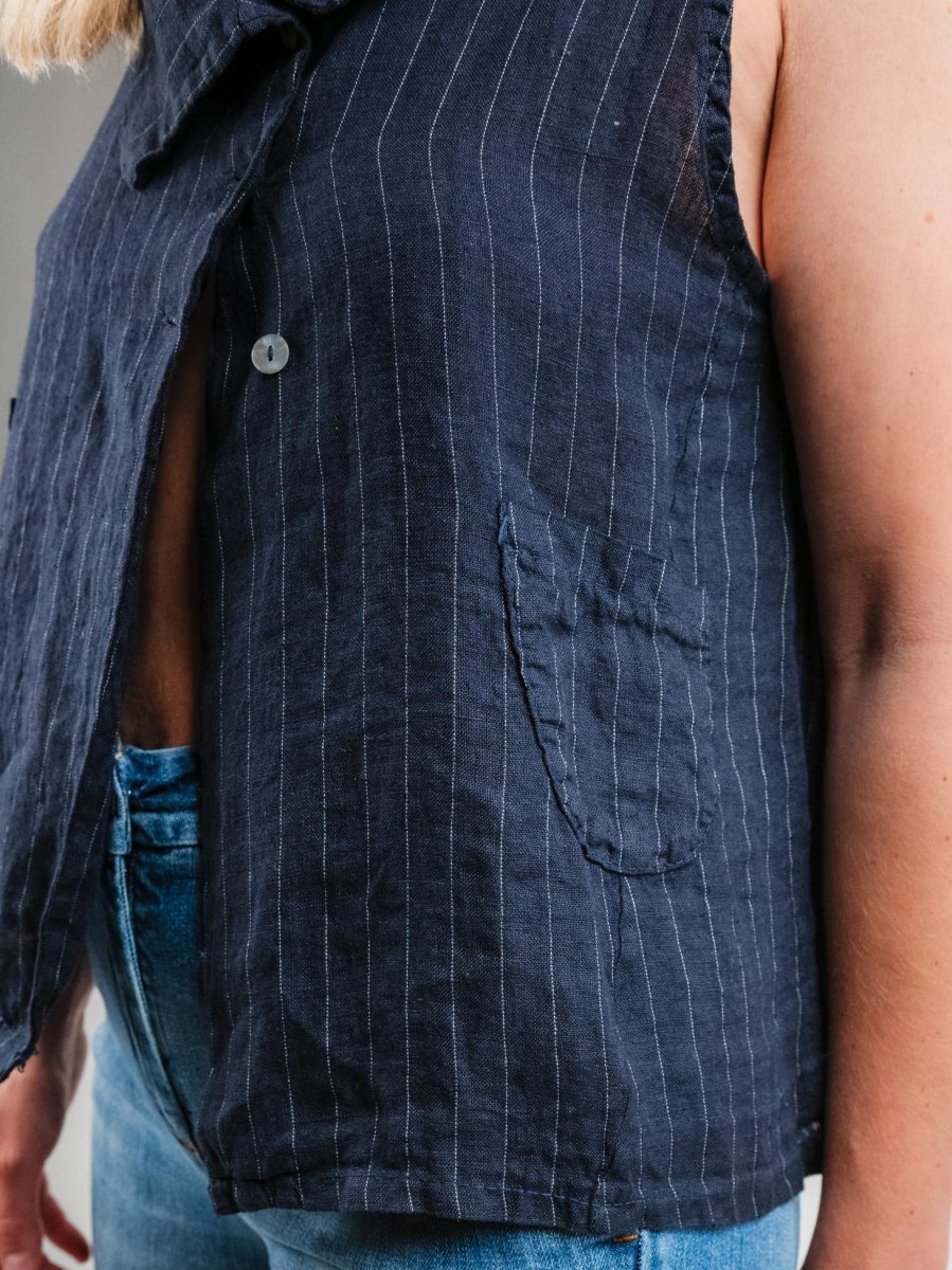 GILET IN LINO GESSATO BLU - immagine 6