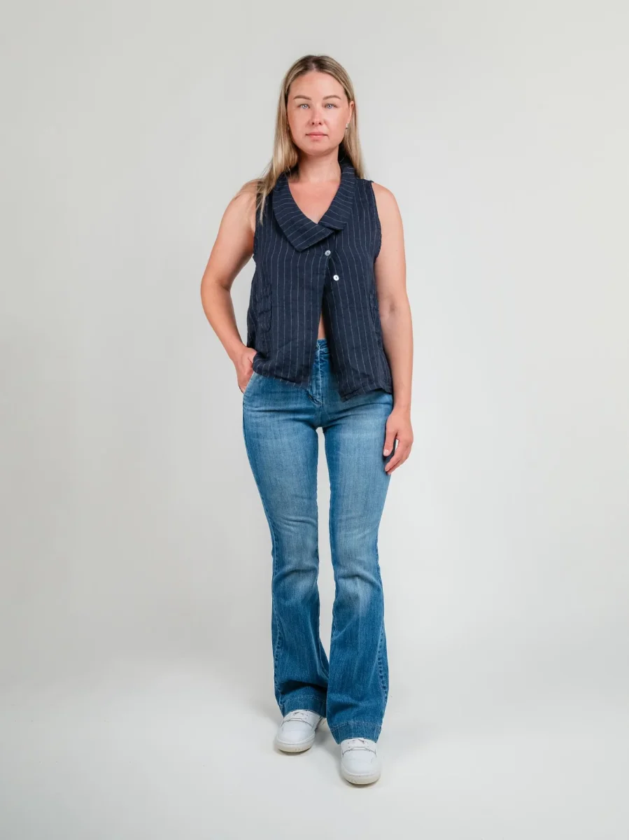 GILET IN LINO GESSATO BLU - immagine 5