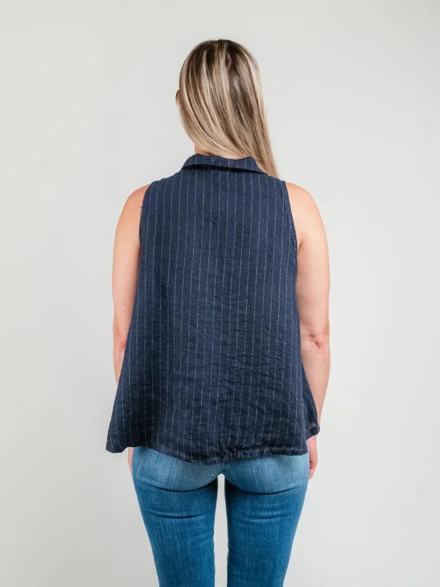 GILET IN LINO GESSATO BLU - immagine 4