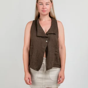 GILET IN LINO GESSATO TESTA MORO