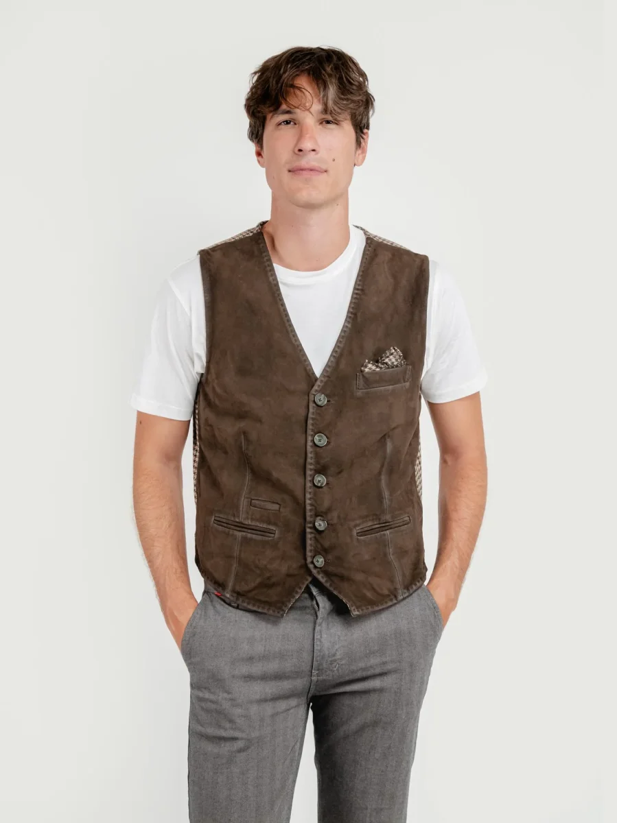 GILET LORRY IN PELLE SCAMOSCIATA DARK BROWN