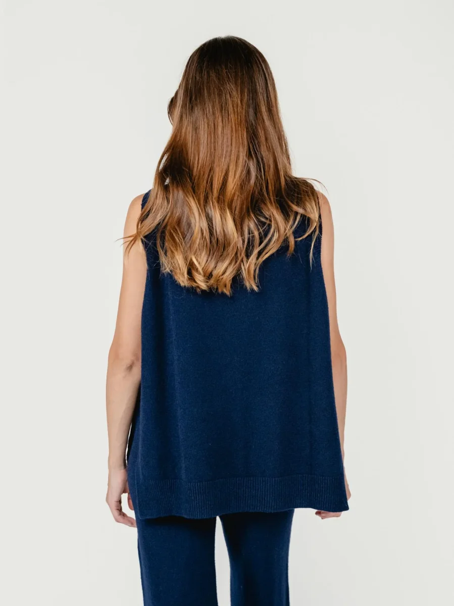 GILET LUNGO IN MAGLIA BLU - immagine 4