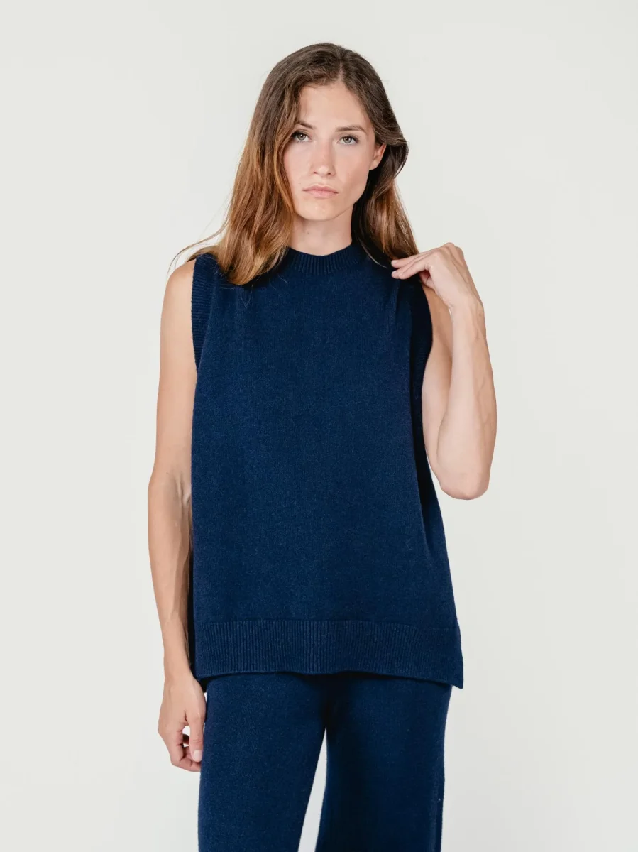 GILET LUNGO IN MAGLIA BLU