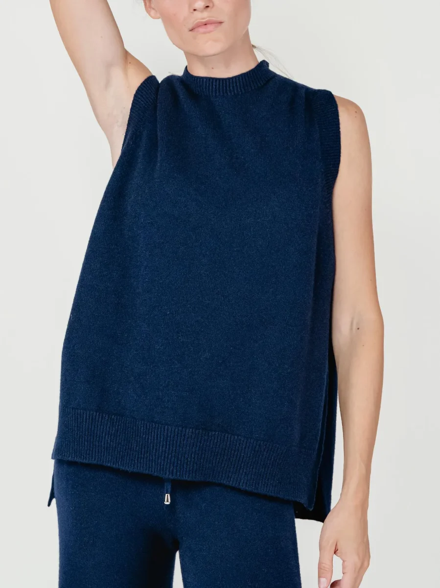 GILET LUNGO IN MAGLIA BLU - immagine 5