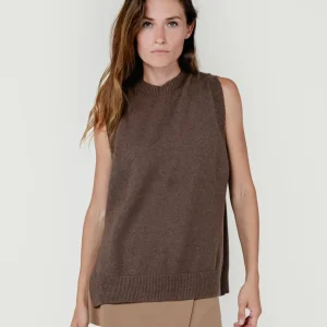 GILET LUNGO IN MAGLIA TABACCO