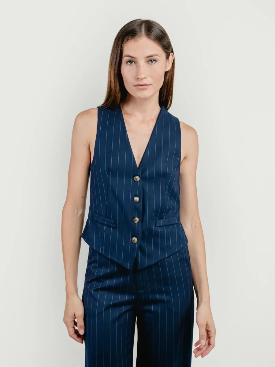 GILET MONOPETTO GESSATO BLU - immagine 3