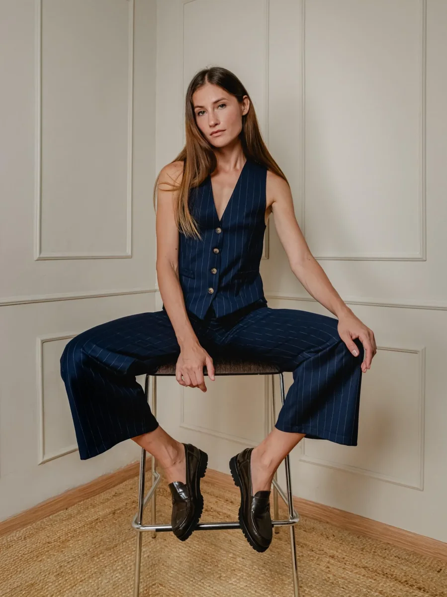 GILET MONOPETTO GESSATO BLU