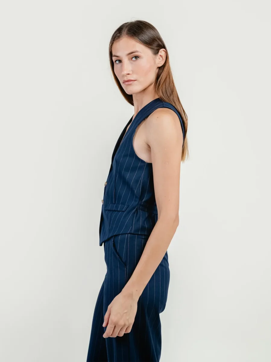 GILET MONOPETTO GESSATO BLU - immagine 4