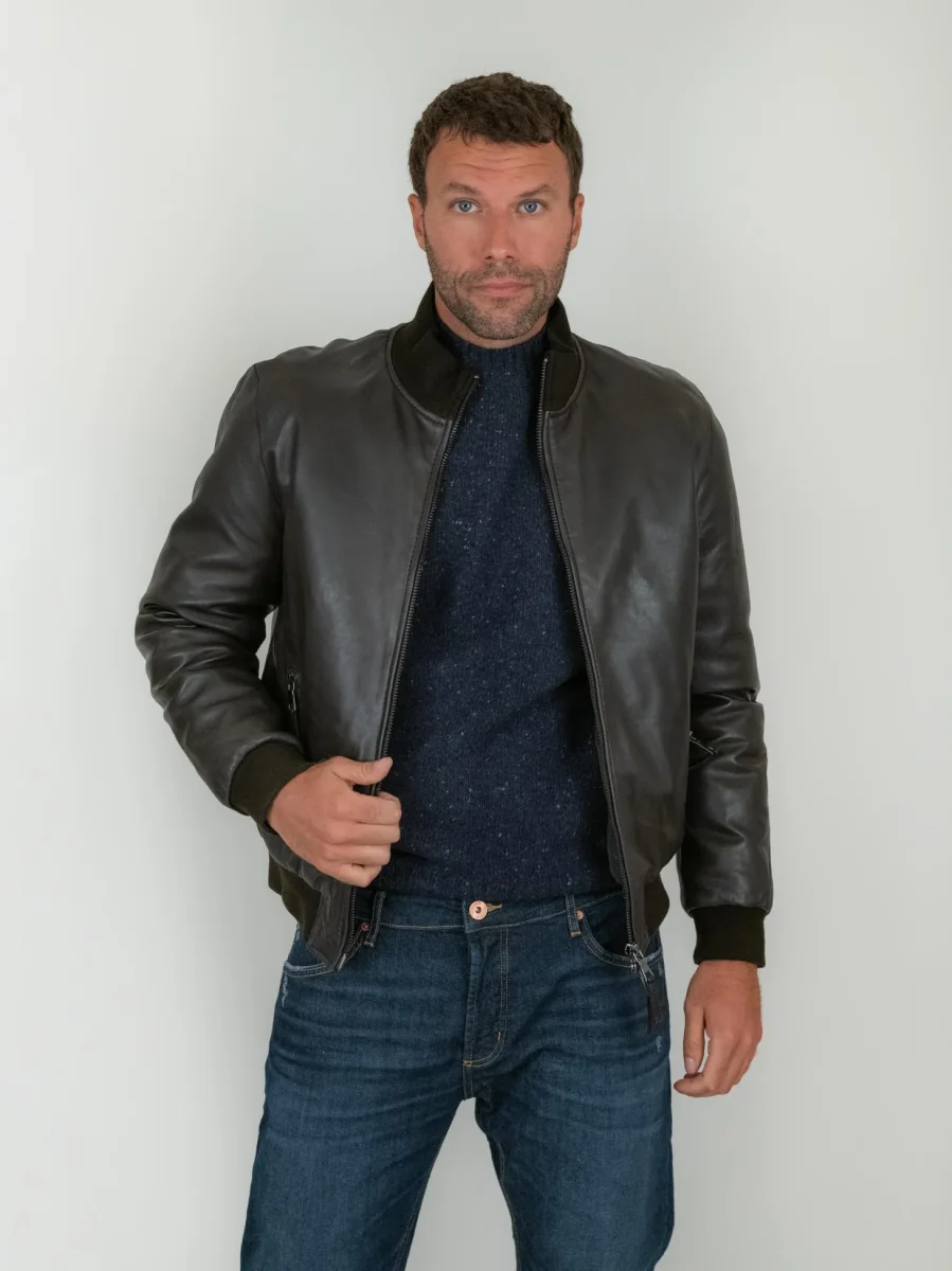 GIUBBOTTO IMBOTTITO IN PELLE MARRONE DEREK SEAMLESS