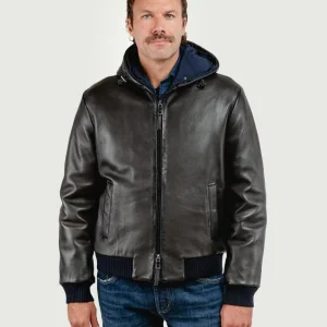 GIUBBOTTO IMBOTTITO JONAH CON CAPPUCCIO IN PELLE MARRONE